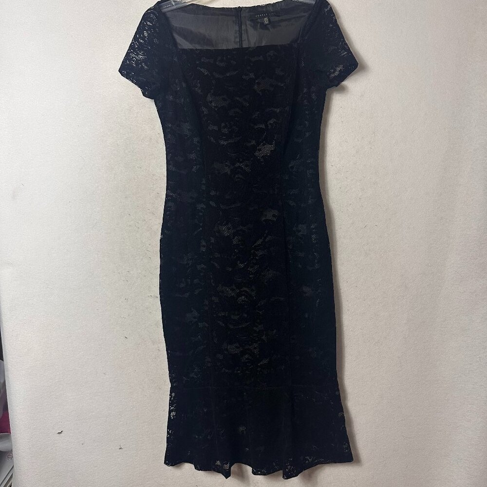 Forest Lily ‎ Dress Size 6 Black lace & velvet midi short sleeve goth emo formal